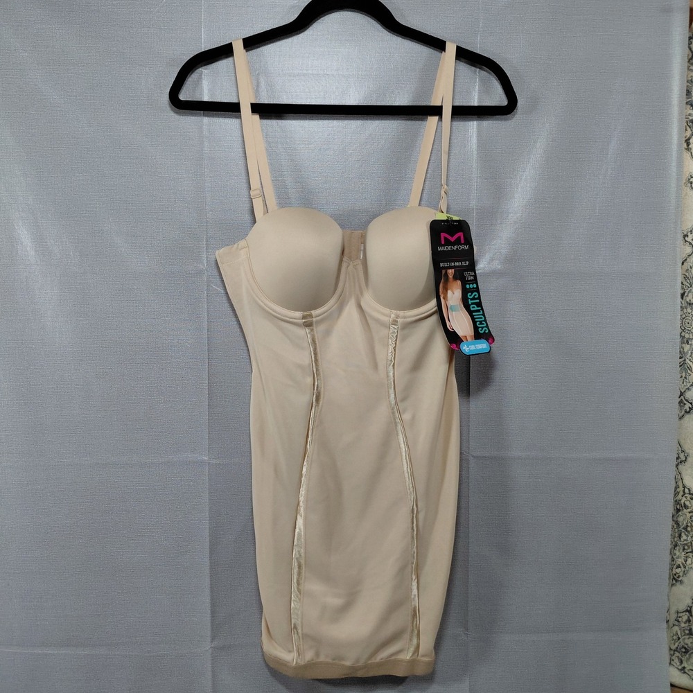 Maidenform Built In Bra Slip Extra Firm Sculpts 36B Cool Comfort Nude Shapewear